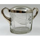 Good quality continental '800' silver and cut glass twin handled biscuit jar, with hinged lid, 16