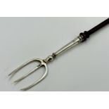 Rare George III toasting fork, with turned wooden handle and silver finial, maker J Whiting?, London