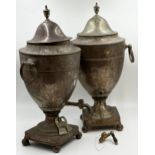 Good quality pair of Elkington silver plated twin handled urn shaped tea urns or samovars, 60cm high