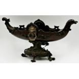 19th Century Bronze Jardiniere in the form of a Long Ship on pedestal with waves and seahorse