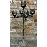 Ecclesiastical four-branch floor standing pricket stick candelabra, 77cm.