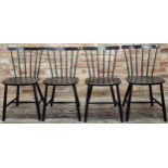 Set of four Danish ebonised stickback dining chairs stamped 'made in Denmark' to base of seat (4).