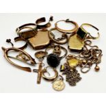 Large quantity of 9ct gold to include rings, earrings, brooches, watch cases etc, 28.9g gross