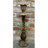 Early antique Italian carved soft wood pricket stick, 69cm high.
