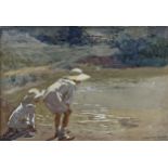 Arthur Winter Shaw (1869-1948) - Two boys at the waterside, signed, watercolour with gouache