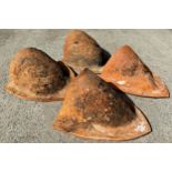 Set of four Spanish antique terracotta corner roof tiles, perfect as wall planters, each 53 x 50cm