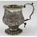 Regency silver Christening cup, with scrolled decoration, maker J E Terry & co, London 1827, 9cm