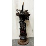 Tribal Interest - Songye power figure from DR Congo, with applied horn and feather decoration,