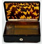 19th century tortoiseshell cased musical snuff box, playing four airs, 10cm long, currently