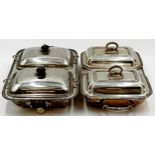 Two twin fitted silver plated entree dishes, both fitted with twin handles and fitted interior,