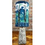 1960s moulded plaster floor or large table lamp decorated in relief with a standing crusader with