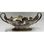 Antique Belgian Cast Bronze Silver Plate, Rococo inspired twin handled pedestal jardiniere. With