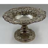 Impressive Edwardian silver centrepiece, embossed with scrolled foliage, maker Walker & Hall,