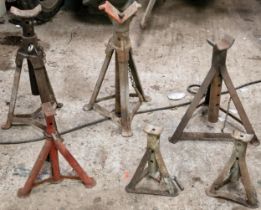 Collection of vehicle jack stands of various sizes