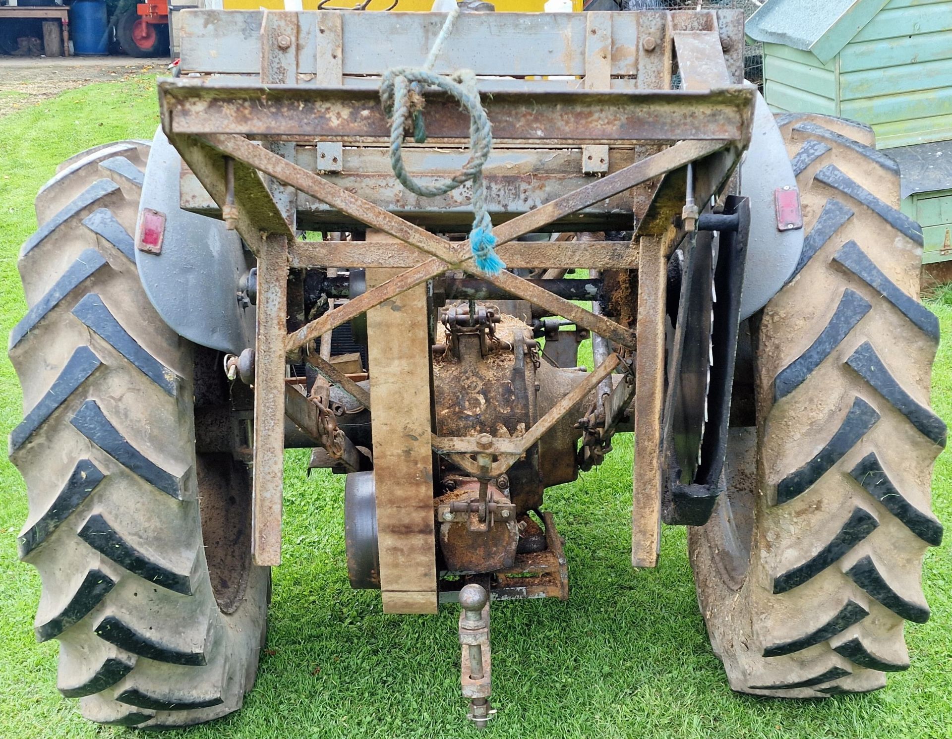 Vintage Ferguson T20 grey diesel tractor, starts and drives, fitted with a working rotary saw, in - Image 3 of 9