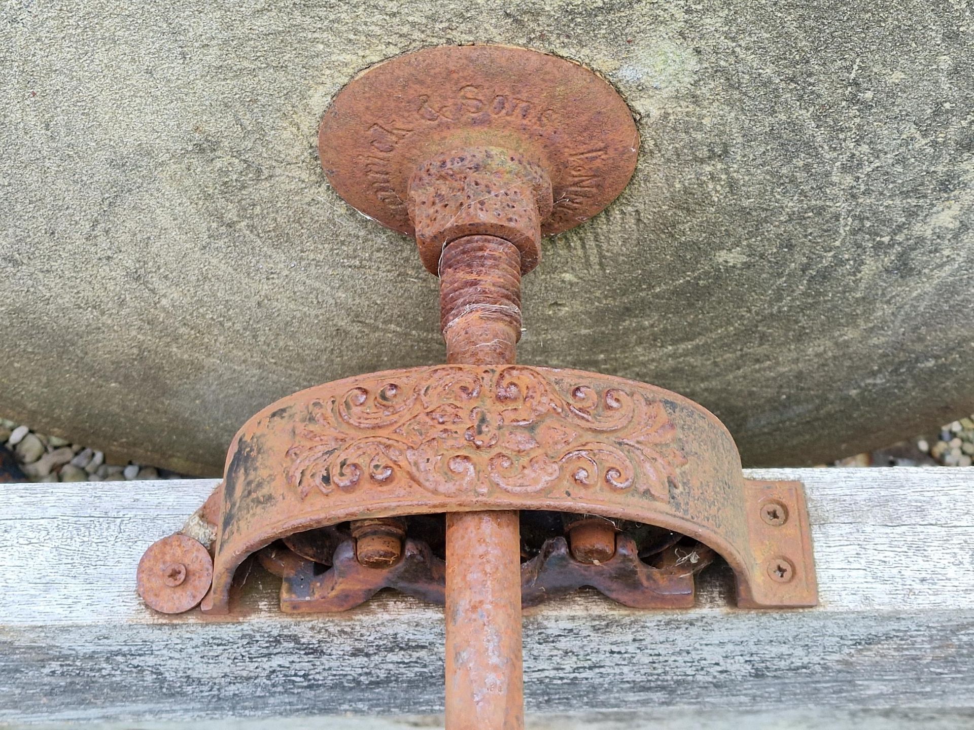 Two vintage grinding wheels on stands (2) - Image 2 of 4