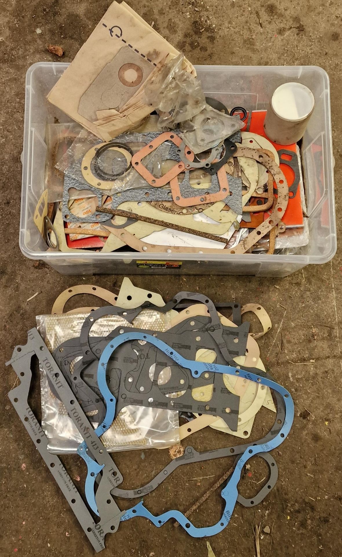 Box full of of tractor engine gaskets
