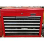 Halfords professional tool chest together with a Clarke tool chest and one other, all full with a