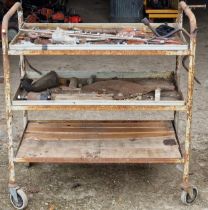 Vintage industrial three tier trolley complete with two removable trays, 93 x 86 x 53cm