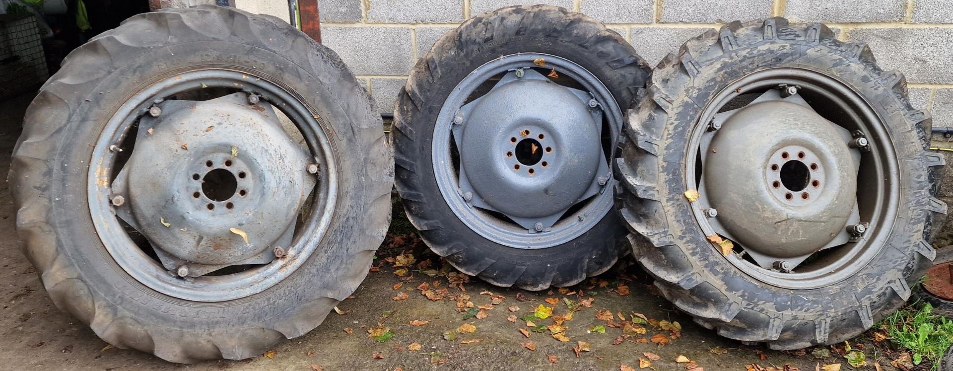 Three vintage grey Ferguson tractor wheels (3)