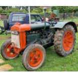 Vintage Fordson Standard green and orange wide wing petrol/TVO powered tractor, starts and drives,