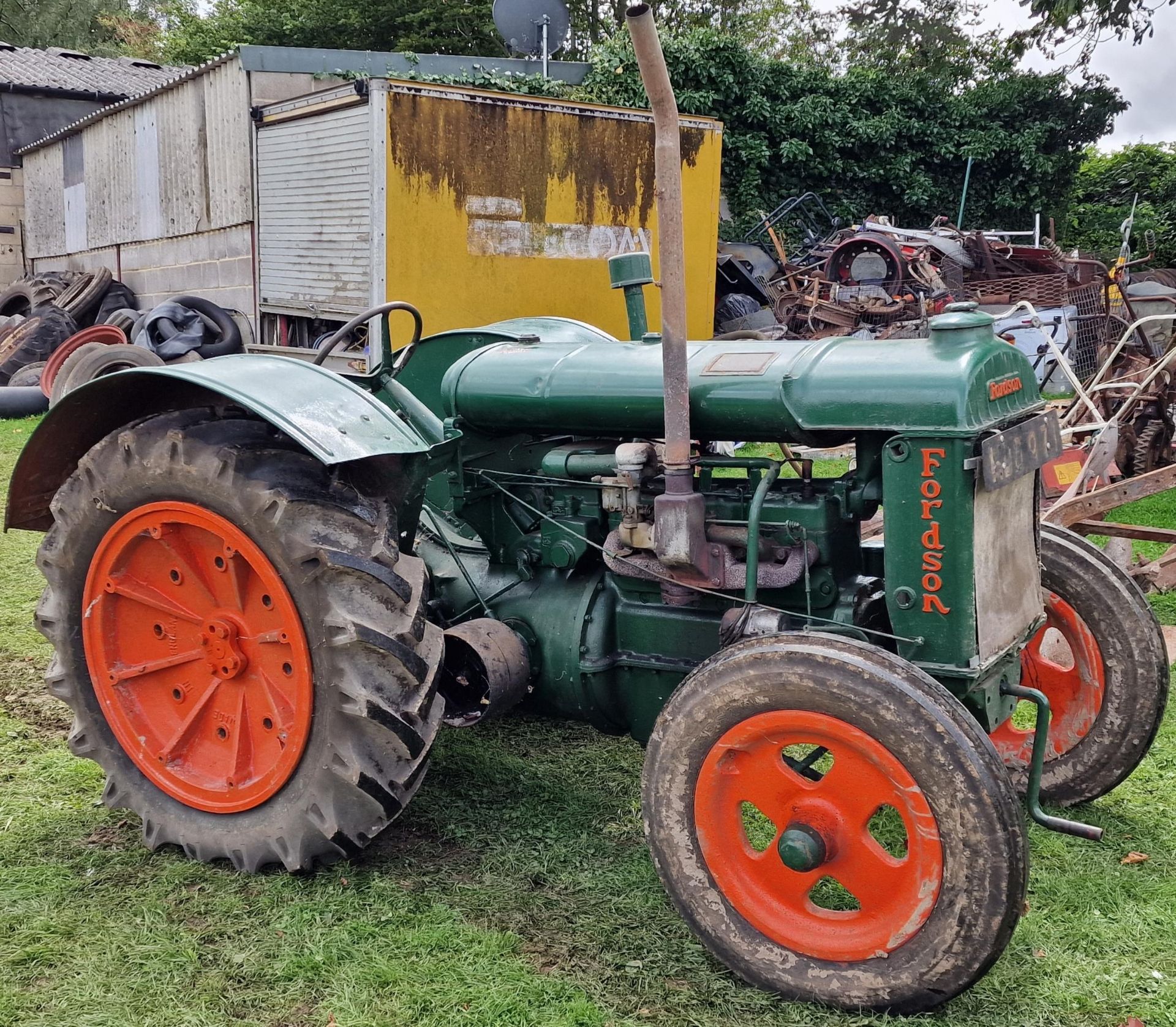 Vintage Fordson Standard green wide wing petrol/TVO powered tractor, starts and drives