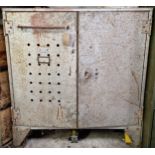 Vintage industrial two door cabinet with fitted interior, 99cm high