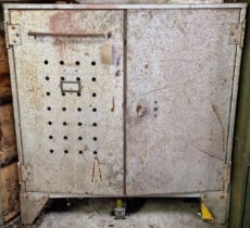 Vintage industrial two door cabinet with fitted interior, 99cm high