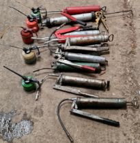 Collection of grease guns and oil cans (15)
