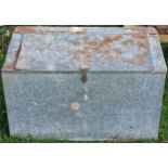 Vintage galvanised feed bin with rivetted edges and rising lid