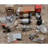 Collection of vintage tractor parts to include petrol tank filter, coils, fuel lift pump, 12v