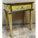 Antique hand painted side table on swept supports, 71cm