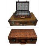 Vintage crocodile leather hard travel case together with a further large leather bound case (2)