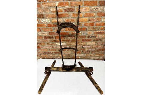 Antique eastern howdah type twin seat, hardwood and iron construction, 128cm long with a further - Image 1 of 2