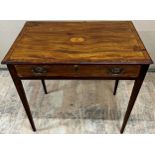 Antique mahogany side table with central inlaid motif to top, 71cm