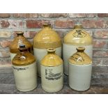 Collection of salt glaze flagons - Jason Gurney or Walton on Thames two gallon, Sladden & Collier of