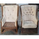 Three similar antique wicker armchairs with sloping backs (3)