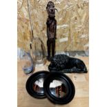 Mixed lot to include a standing tribal figure, a pair of regency style convex mirrors, a