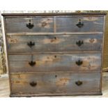 Antique bleached pine chest of drawers fitted with three long and two short drawers, 93 x 109cm