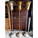 Set three vintage brass floor lights or uplighters, 174cm high (3)