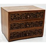 Three drawer desktop chest of drawers with carved floral detail, 27cm