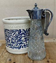 William Morris ceramics salt glaze jardinière, 20cm high together with a further silver plate and