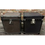 Pair of studded leather luggage trunks (perfect bedside cabinets), 58cm x 47cm (2).