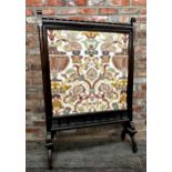 Good late 19th century Arts and Crafts screen, fitted with a silkwork panel over a repeating glaze
