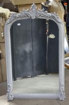 French painted over mantle mirror fitted with bevelled glass with rococo carve frame, 137 x 95cm