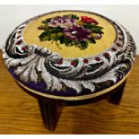 Victorian woolwork and beaded footstool, 24 x 35cm