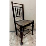 Pair of antique cottage oak spindle back dining chair with solid seat, 92cm high