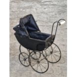 Small Victorian pram with ceramic handle, 68cm high