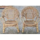 Pair of antique wicker armchairs, 89cm high (2)