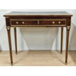 Antique French mahogany and brass writing table with leather inset top, 73 x 85cm